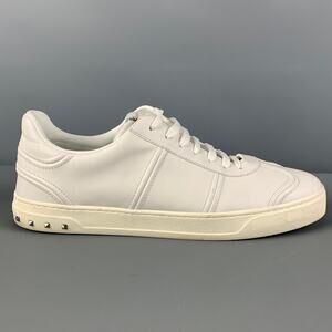 VALENTINO Size 12 White Studded Leather Lace Up Sneakers